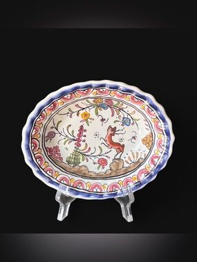Hand Painted Ceramic Oval Trinket Dish with scalloped edges made in Portugal